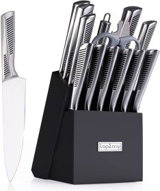 Kitchen Knife Set. LapEasy 15 Piece Knife Sets With Block Chef Knife Stainless Steel Hollow Handle Cutlery With Manual Sharpener